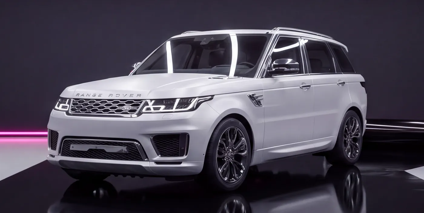 A Range Rover Sport with its chrome trim wrapped in gloss black., before
